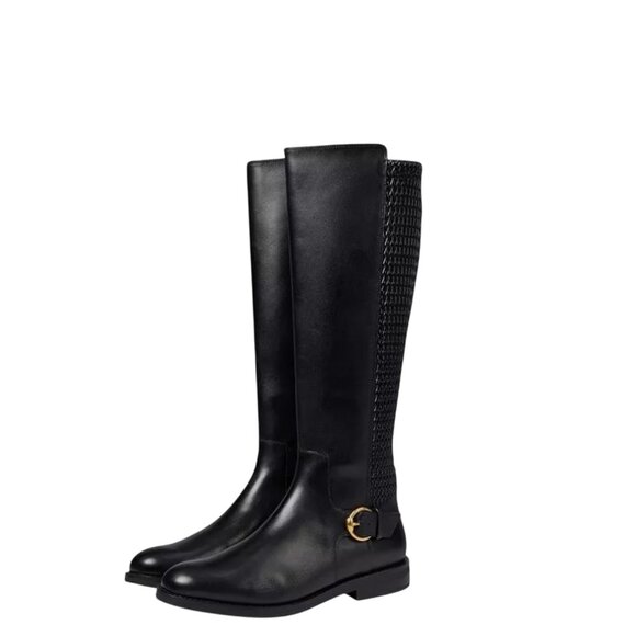 Cole Haan Clover Stretch Riding Boots Womens Size 5B Black Leather Knee High - Picture 1 of 5